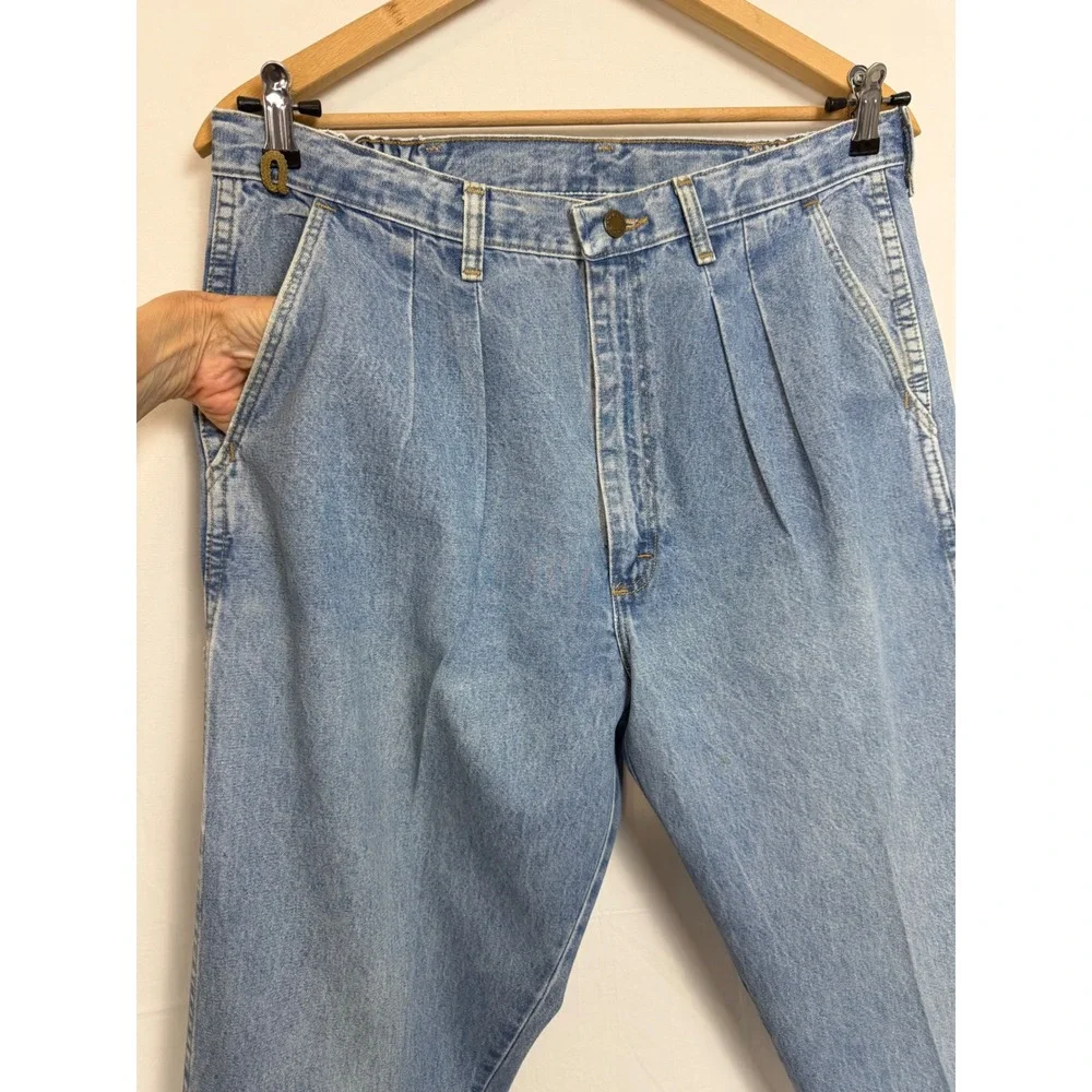 Wrangler Rugged Wear Jeans Mens 36x32 Blue Pleated Carpenter Light Wash USA